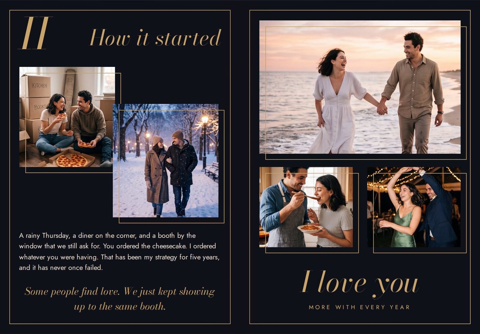Inside spread of the Anniversary sample, Midnight template