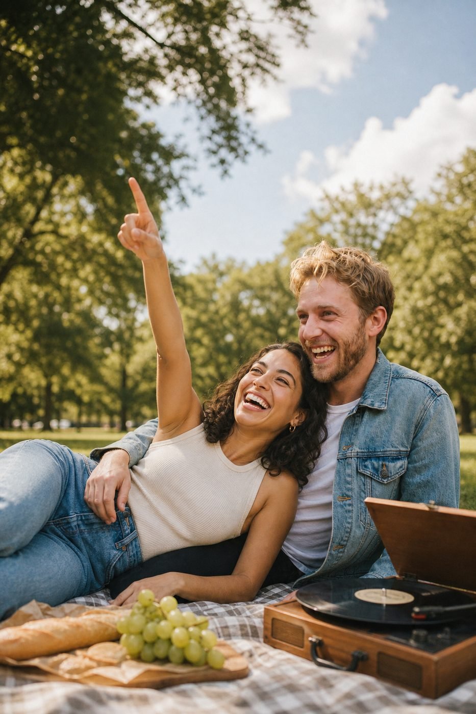 A picnic in the park with a record player